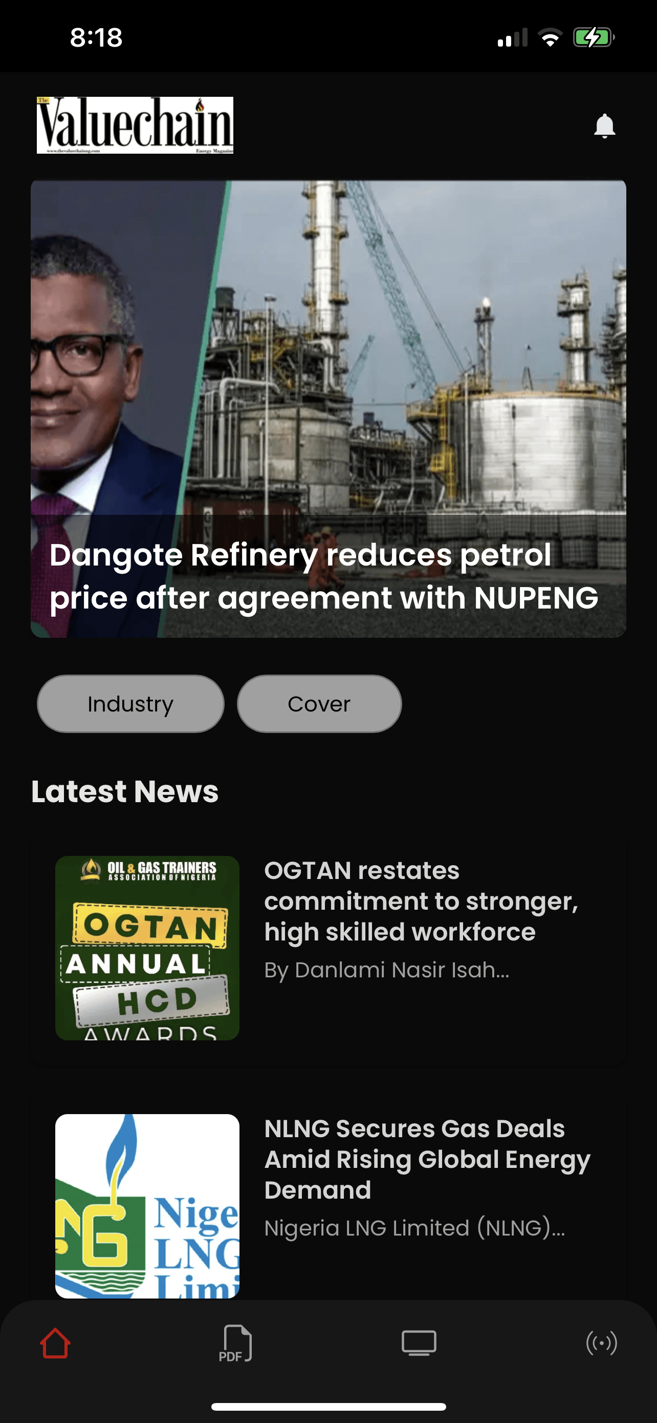 TheValueChain mobile news feed